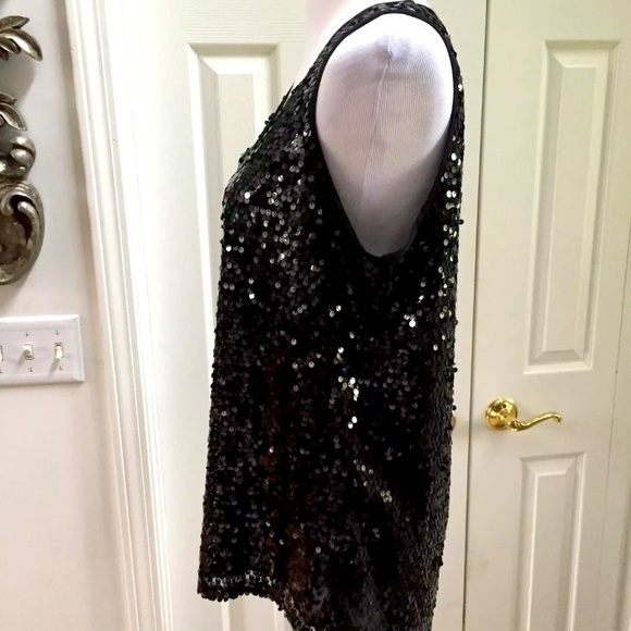 Express Black Sequined Tank Top Split Back Small Perfect! - Picture 1 of 7